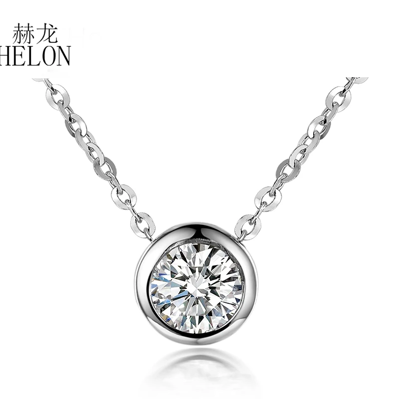 HELON Solid 18 к белое золото 0.1ct VVS/FG Lab Grown Moissanites Diamond обручение Свадебные Подвески Мода украшения подарок