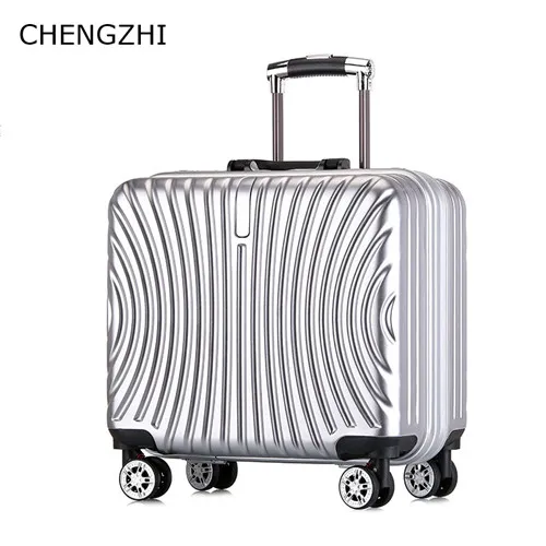 silver CHENGZHI 18 дюймов ABS+ PC для мужчин и женщин бизнес чемодан на колёсиках Spinner Тележка Чемодан кабина дорожные сумки на колесах - Цвет: silver