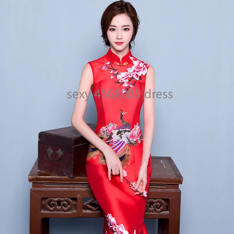 Красные свадебные кружевные традиционные платья для женщин cheongsam китайский