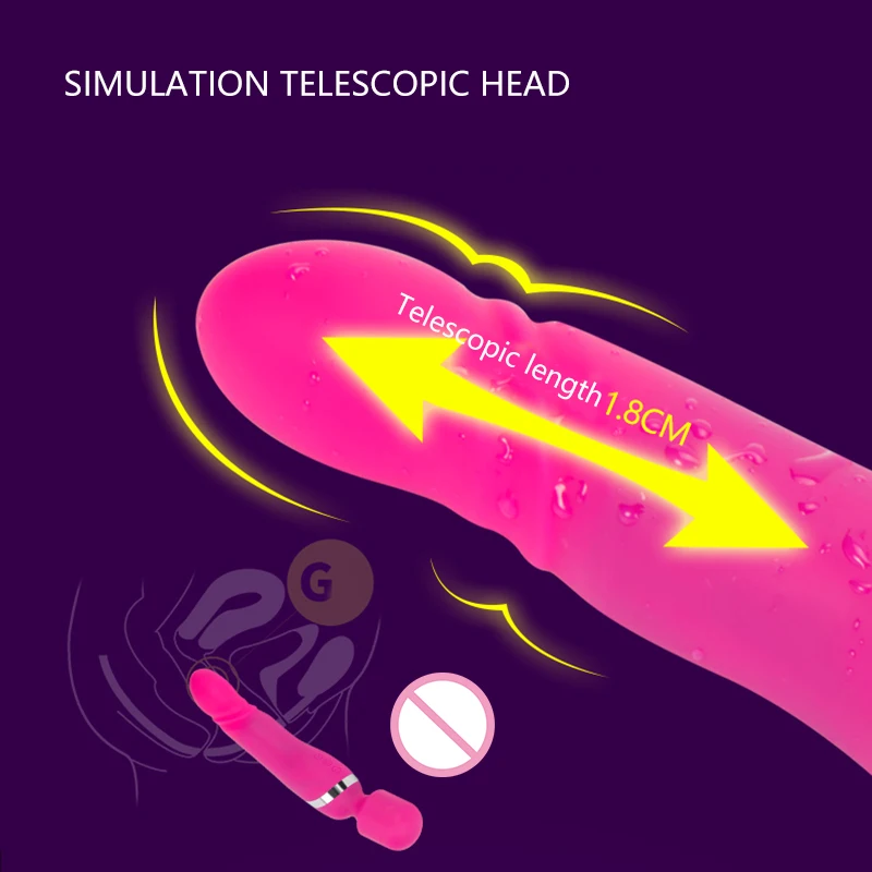 Автоматический телескопический вибратор с вращением на 360 градусов двойная