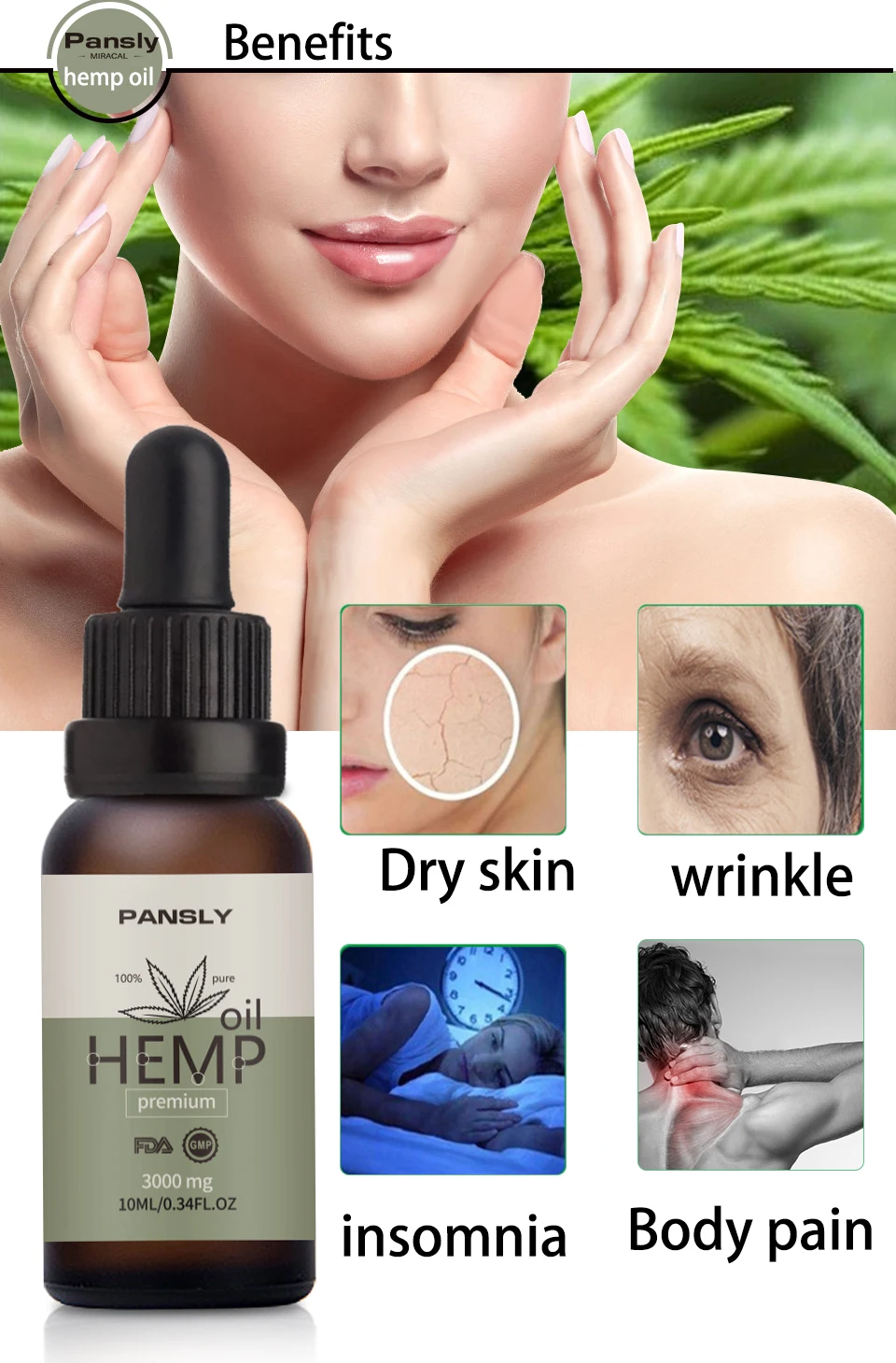 Pure Essential Oils Natural Hemp Oil Organic Drops for Pain Arthritis Joint Pain Anxiety and Stress Relief Skin Care Sleep Oil