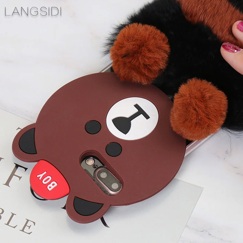 2018 New For iPhone 6s Plus phone case luxury handmade customized bear head plush style back cover Other Case | Мобильные телефоны