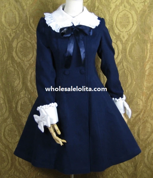 

Sweet Navy Blue Wool Lolita Coat Autumn/Winter 3XL 4XL 5XL for Sale 6 Color Customize