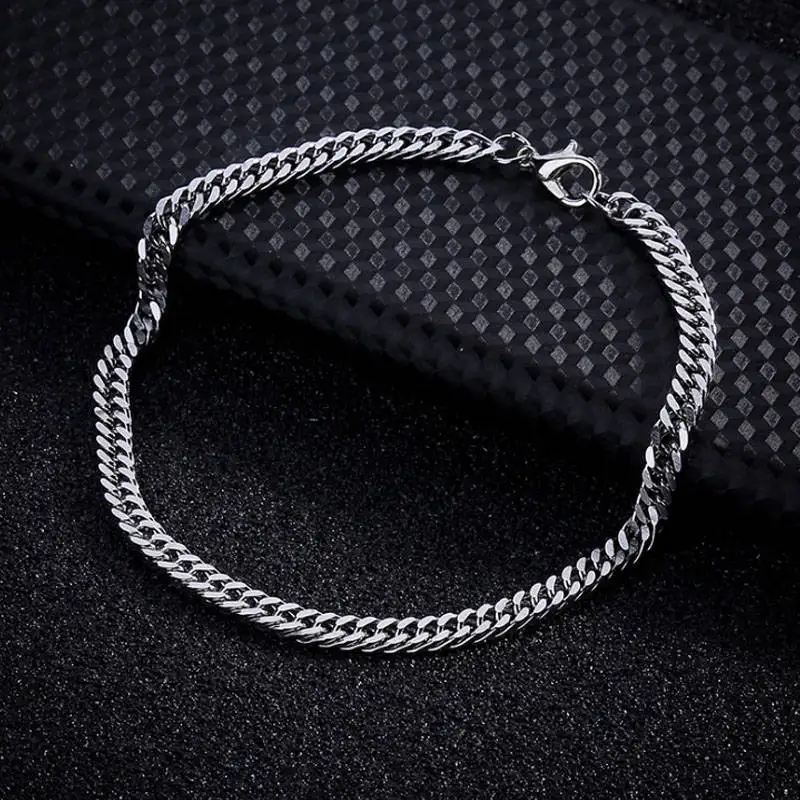 4mm Горячее предложение 1 шт. ювелирные изделия из сплава бордюрное звено цепной серебряный браслет и браслет для мужчин очаровательные браслеты аксессуары модное ювелирное изделие - Окраска металла: 4mm