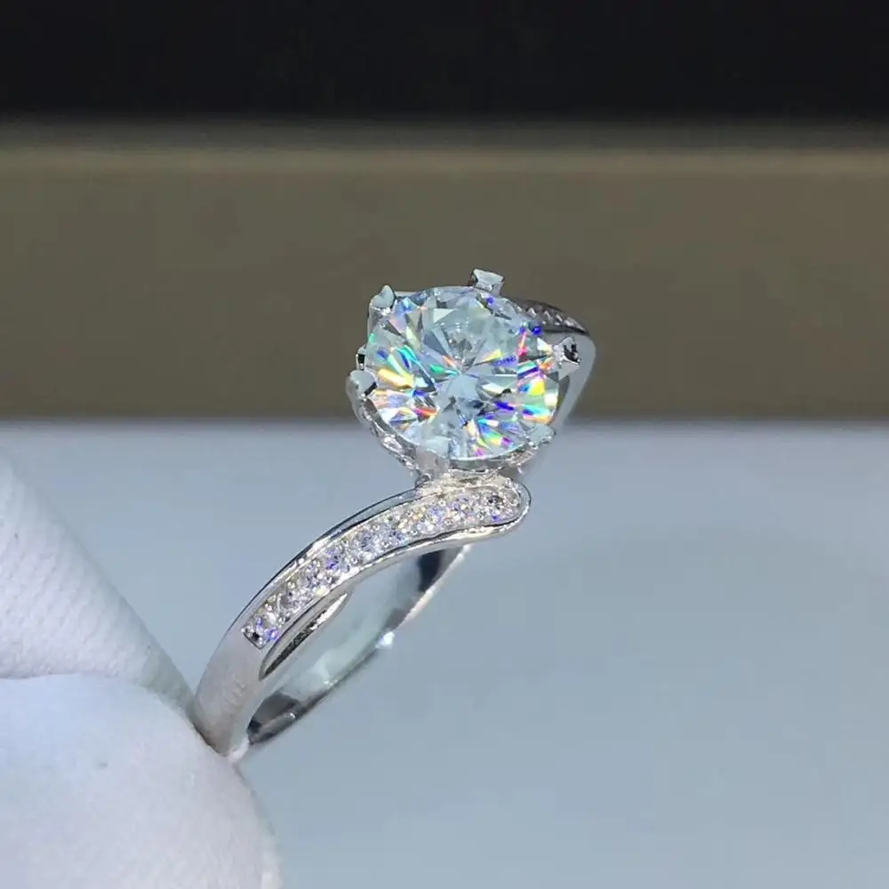 Круглое серебряное кольцо с муассанитом 1ct D VVS роскошное Weding для женщин|Кольца| |