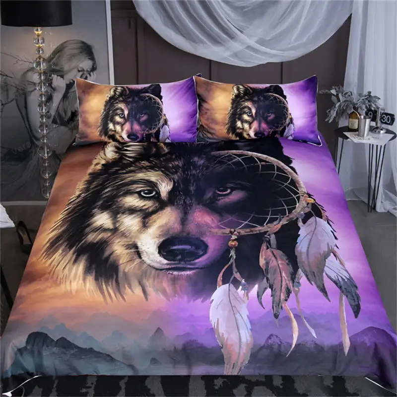 BeddingOutlet Комплект постельного белья с изображением волка Ловец снов Лев пододеяльник 3D Горный пейзаж домашний текстиль фиолетовый коричневый постельное белье Прямая поставка - Цвет: Wolf