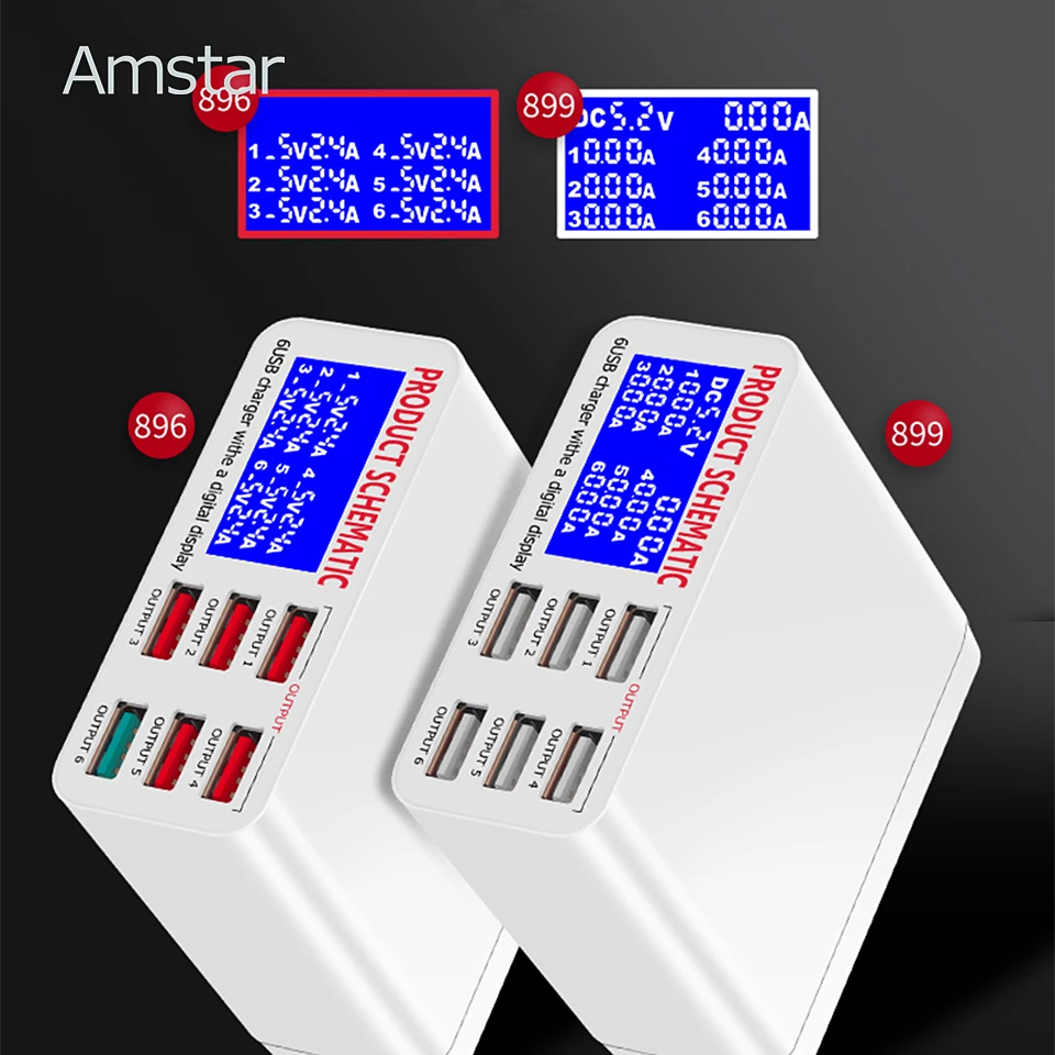 Зарядное устройство Amstar с 6 USB портами 40 Вт быстрая зарядка 3 0 док станция для