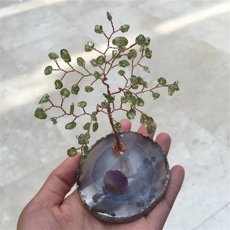 Натуральный Зеленый Кристалл olivine Дерево Агат срез из мадагаскарской жеоды | Дом
