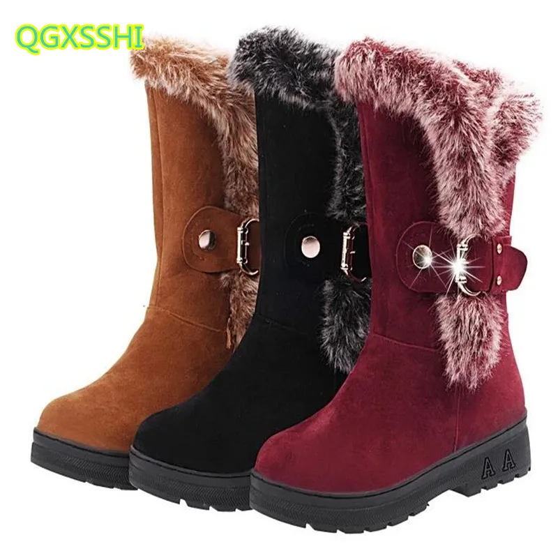 Женские ботинки QGXSSHI корейские зимние теплые однотонные круглые детские