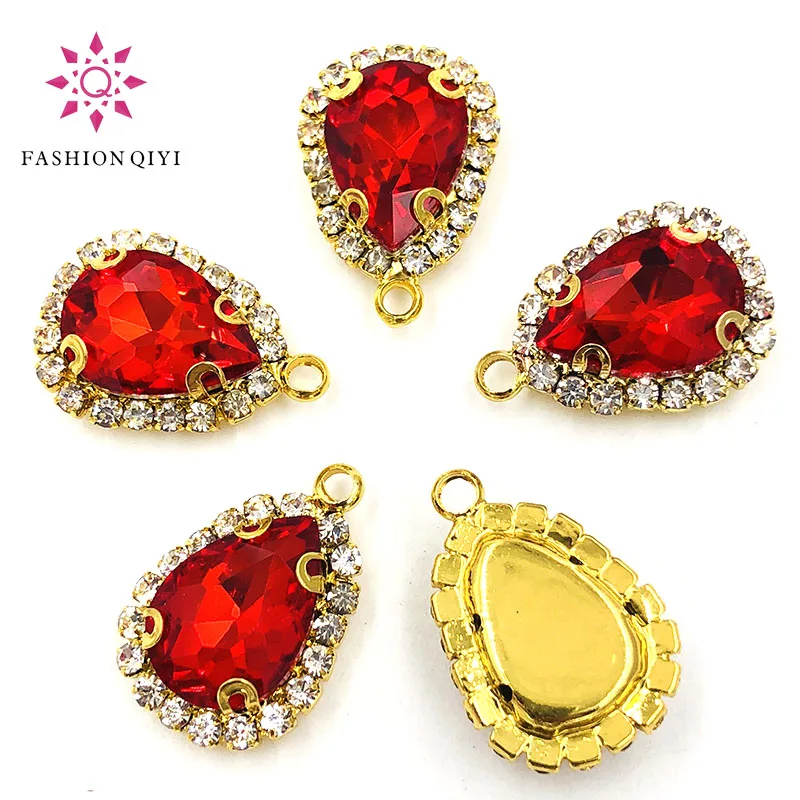 Аксессуары для DiyClothes, 10 шт./упаковка, 10x14мм, Золотое дно, красная капля, одно отверстие, кристаллическая кнопка, высокое качество