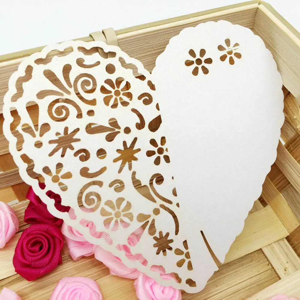 

20Pcs Romantic Heart Flower Carved Wine Glass Card Iridescent Paper Wishing Card Wedding Decoration Birthday Party Favor