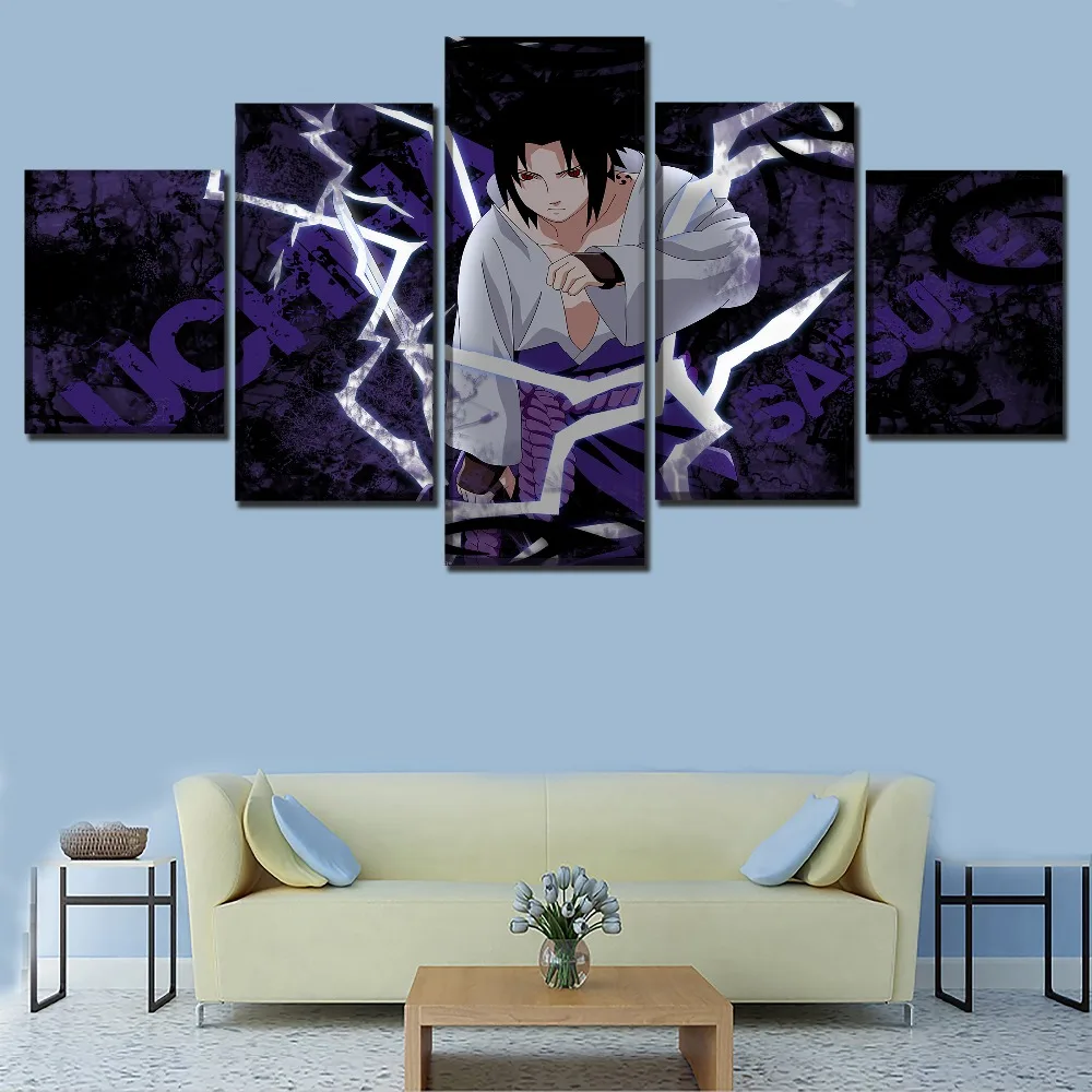 5 панелей Аниме Наруто Саске Учиха Живопись стены искусства декоративные картины