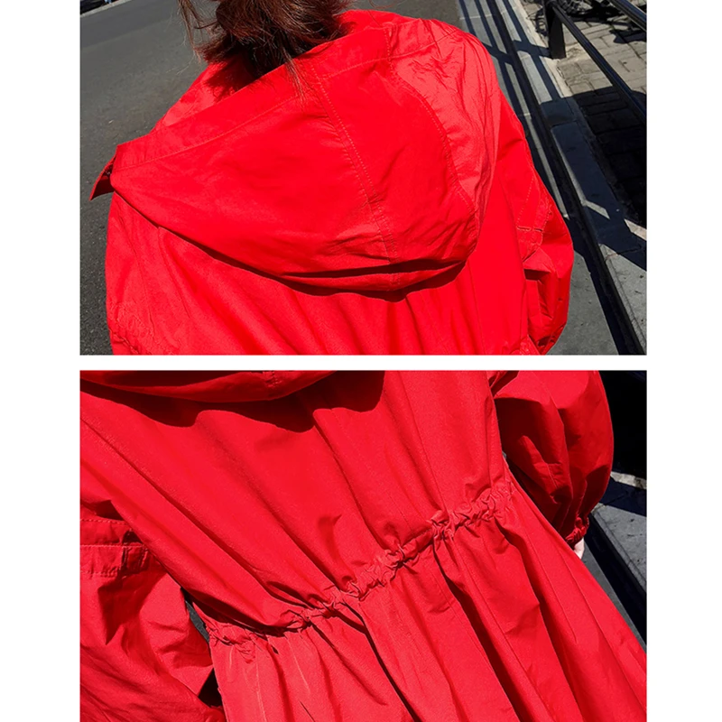 

Vintage Long Trench Coat Women Hooded 2020 Spring Autumn New Long Sleeve Thin Windbreaker Ladies Loose Plus Size Overcoat Q397