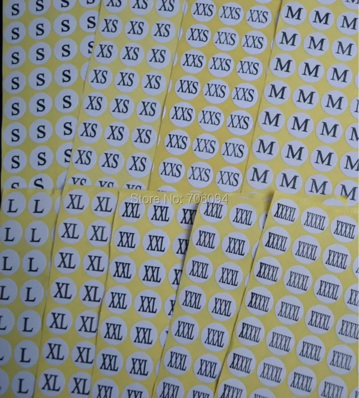 

15sheets=1980pcs/lot Stock printed white size label stickers, number tags,Garment size label Round paper size sticker