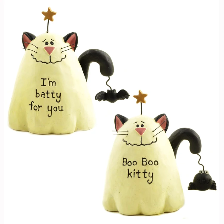Набор из 2 фигурок Boo Batty and Kitty Cream Ghost Cats с черными злыми птицами сказочный сад