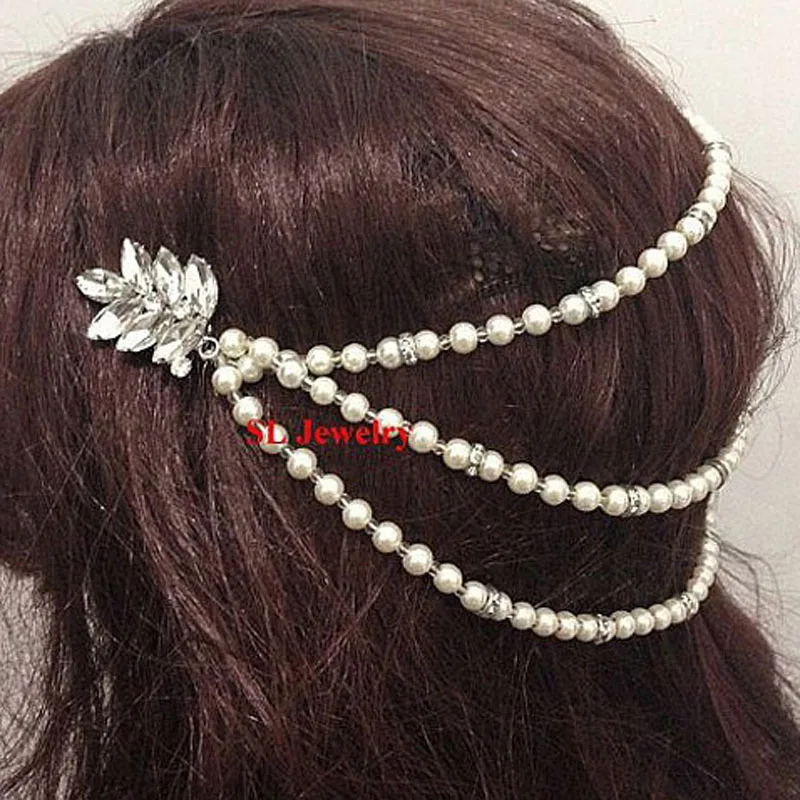 Женский гребень для волос SLBRIDAL серебристые Стразы с кристаллами и жемчугом