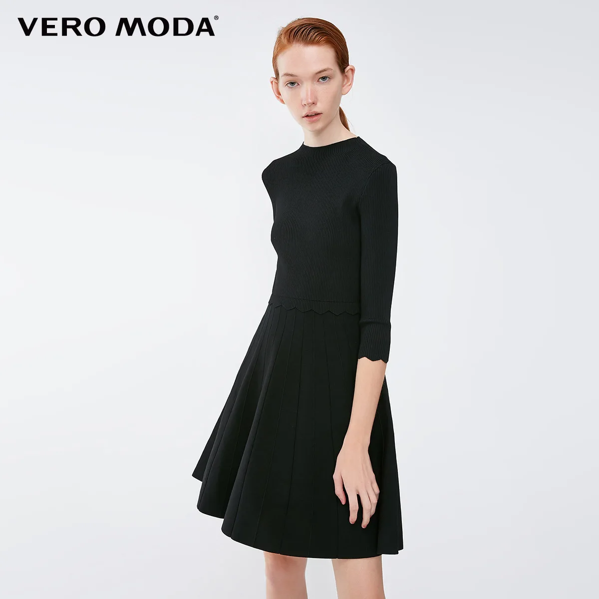 Vero Moda новые женские сплайсированные круглый вырез 3/4 рукава платье | 318346520 - Цвет: Black