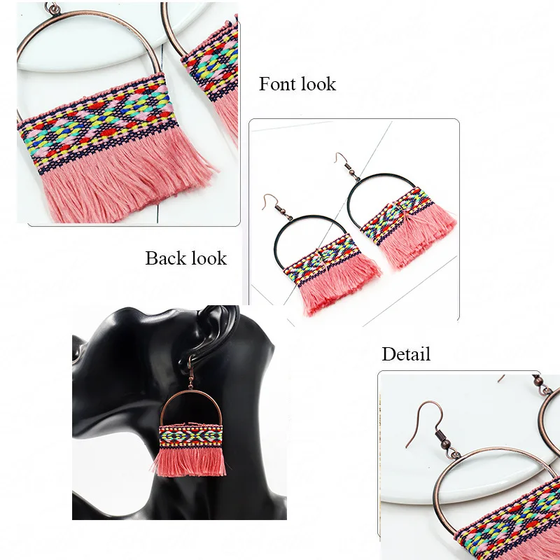 Сплав + ткань богемский стиль ручная работа кисточка кисточки Висячие серьги для