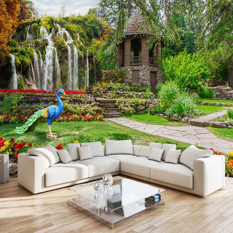 

Custom Mural Wallpaper Modern Garden Landscape Waterfall Scenery Background Wall Home Decor Living Room TV Mural Wallpaper Rolls