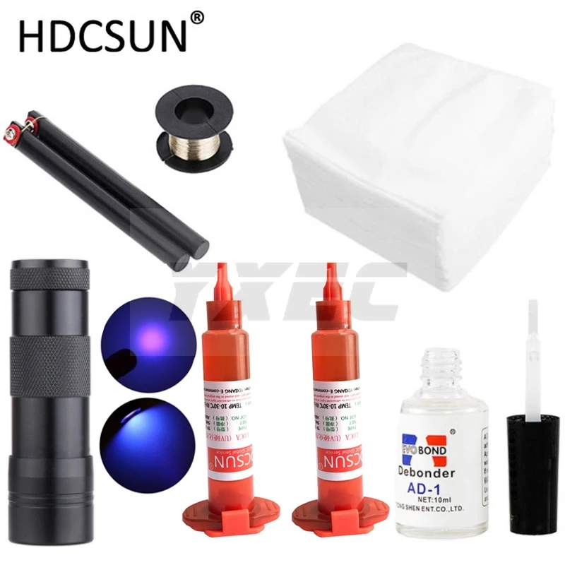 7 in1 LOCA tp-2500 UV Glue 5ml +9led curing light+Uv Remover 20g +Cutting Wire 100m+clothes For LCD Touch Screen Repair | Обустройство