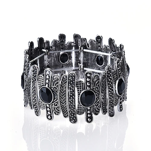 black crystal Joyme Новые широкие винтажные браслеты и браслеты для женщин Регулируемый Strand Ретро Браслет с марказитом с кристаллами - Окраска металла: black crystal