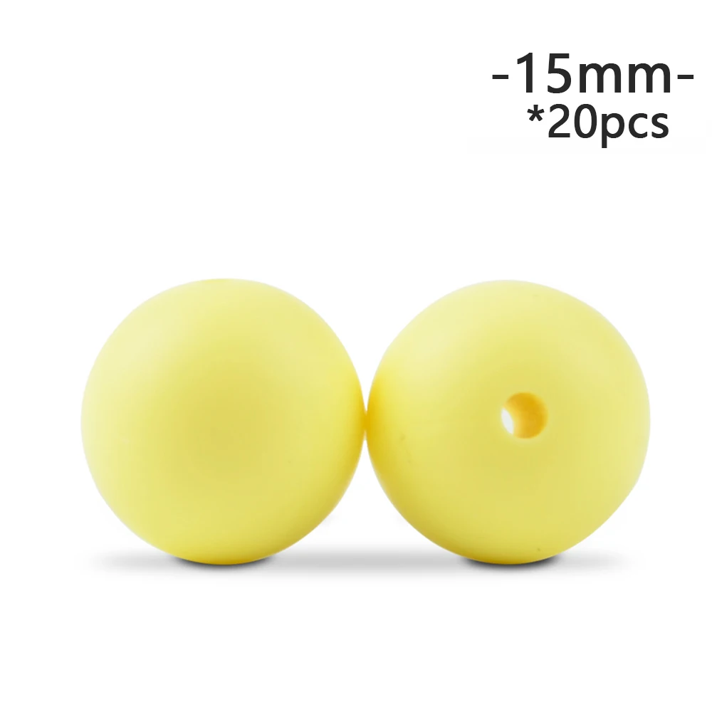cream yellow LOFCA 15mm 20pcs/lot Silicone Loose Beads Safe Teether Round Baby Teething Beads DIY Chewable Colorful Teething For Infant - Цвет: cream yellow