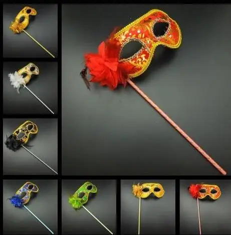 Венецианская Маскарадная маска на палочке женская с рисунком Карнавальная для