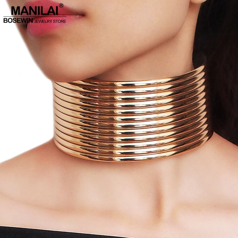 

MANILAI Vintage Chunky Chokers Necklaces Gold Color Leather Statement Necklaces Fashion Jewelry Collar Chokers Big Indian Style