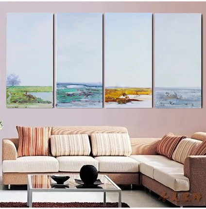 

4 Panels Mondern Abstract Sea Canvas Oil Paintings Pictures Print on Canvas Home Decor Decorative Wall Art Pictures for Bedroom