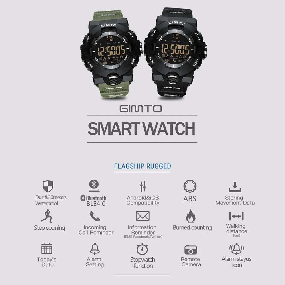 Gimto спортивные часы Мужчины напольный интеллектуальные Шагомер Bluetooth Relogio masculino