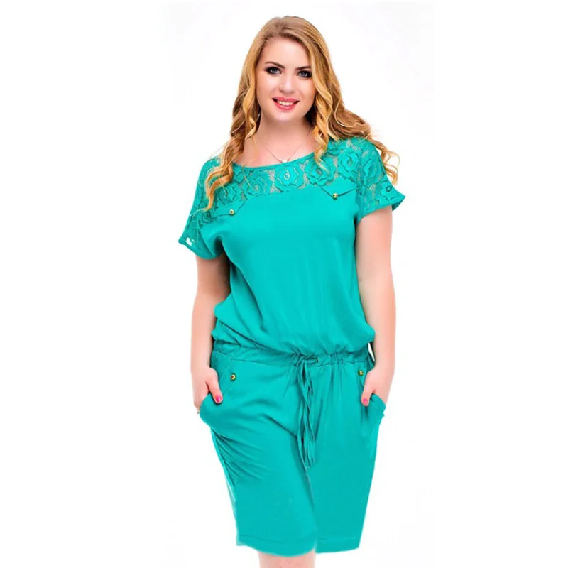 Летние повседневные Комбинезоны с кружевным карманом и пуговицами сзади