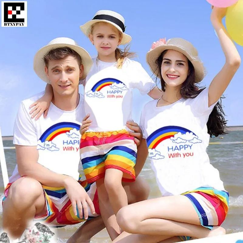 

10p 2019 Summer Parent-child T-shirts Kids Boy&Girl Family Matching Outfits Short Sleeves,Man&Women Cotton O Neck Print T Shirt