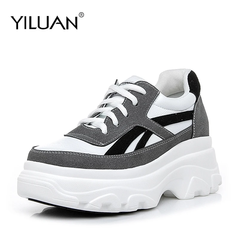 Женские кроссовки на платформе Yiluan черные повседневные для студенток весна