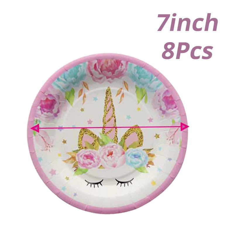 8pcs 7inch Plate 100 шт DIY Свадьба День Рождения сладкий чистый целлофан конфеты сумки для хранения печенья чупа-чупс кекс упаковка украшения в виде единорога - Цвет: 8pcs 7inch Plate