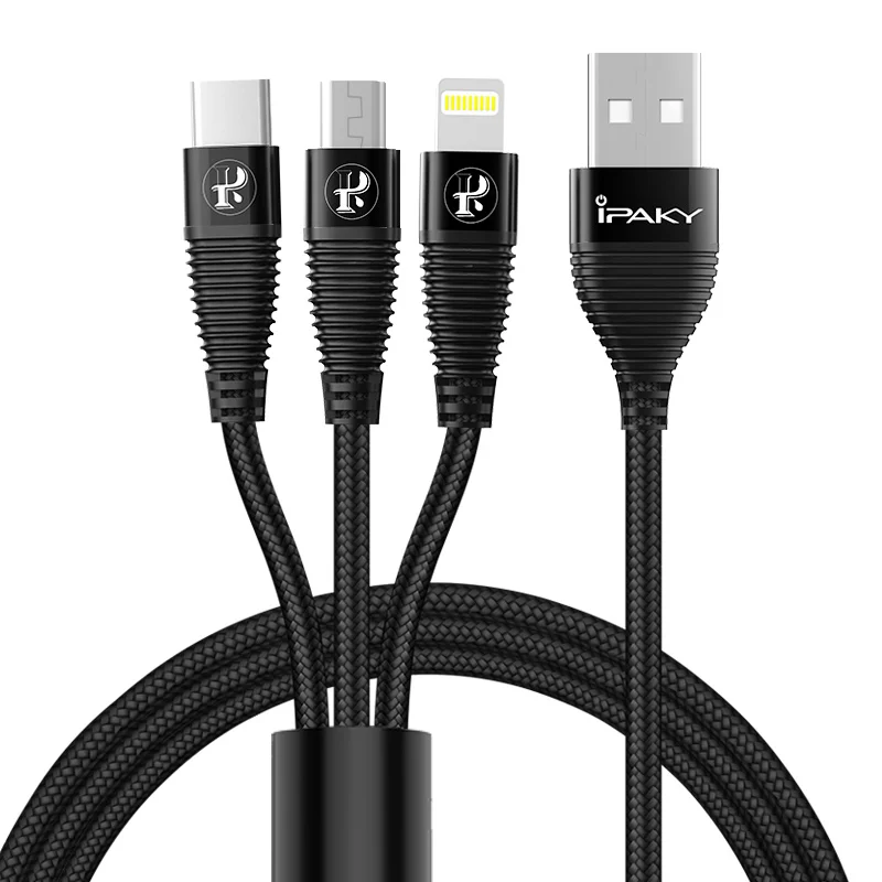 IPAKY 3 в 1 USB кабель 3A для Мобильный телефон Micro Type C зарядный iPhone XR XS Max X Huawei шнур