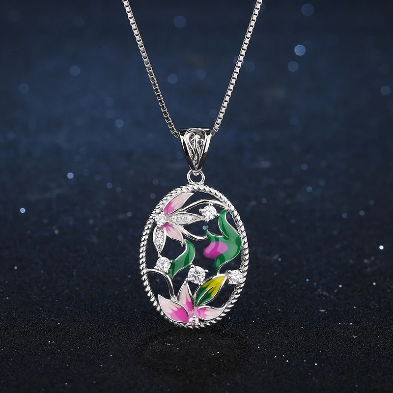 Round Stud Earrings 925 Sterling Silver Flowers Clear crystal CZ Pendant Jewelry Set For Women Necklace Fashion Gift | Украшения и