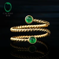 caimao smalle bezel 0 24ct natural cabochon emerald exquisite ring 14k yellow gold wedding band resizable