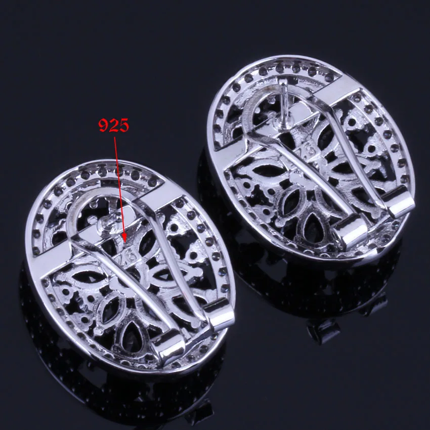 Уникальные черные кубические циркониевые белые CZ посеребренные серьги-кольца