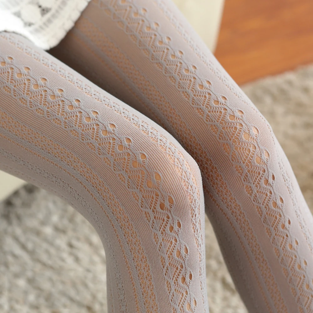 

9 Colors Women Sexy Pantyhose Fishnet Collant Femme Hollow Out Lace Vertical Strips Tights Women Sexy Stockings Pantyhose