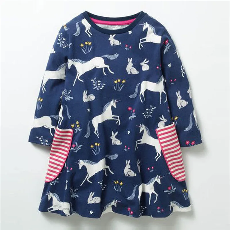 Jumping meters Girls Clothing Brand Girl Dress autumn Animals Applique Princess Dresses Kids Clothes Cotton Children dresses | Детская
