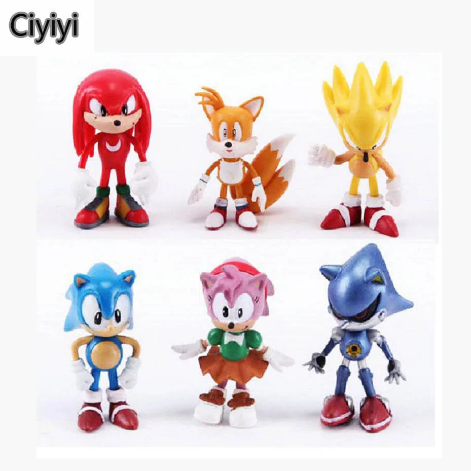 6 шт./лот Sonic ПВХ дисплей Аниме Фигурки игрушки мультфильм Ежик модели Brinquedos коллекционные Детский подарок