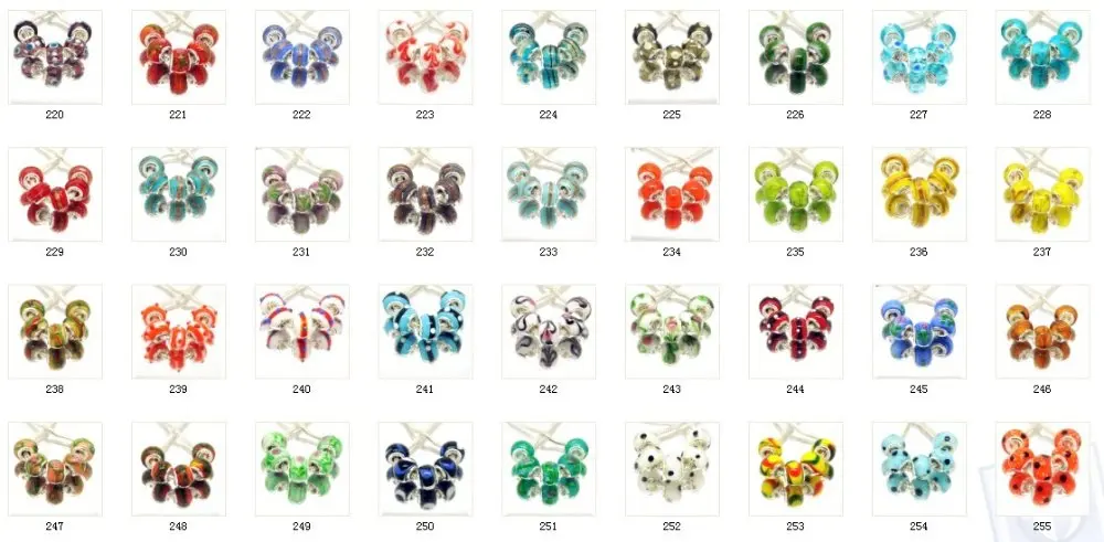 Смешанный заказ 100 шт. европейские стеклянные бусины серебряные 925 пробы