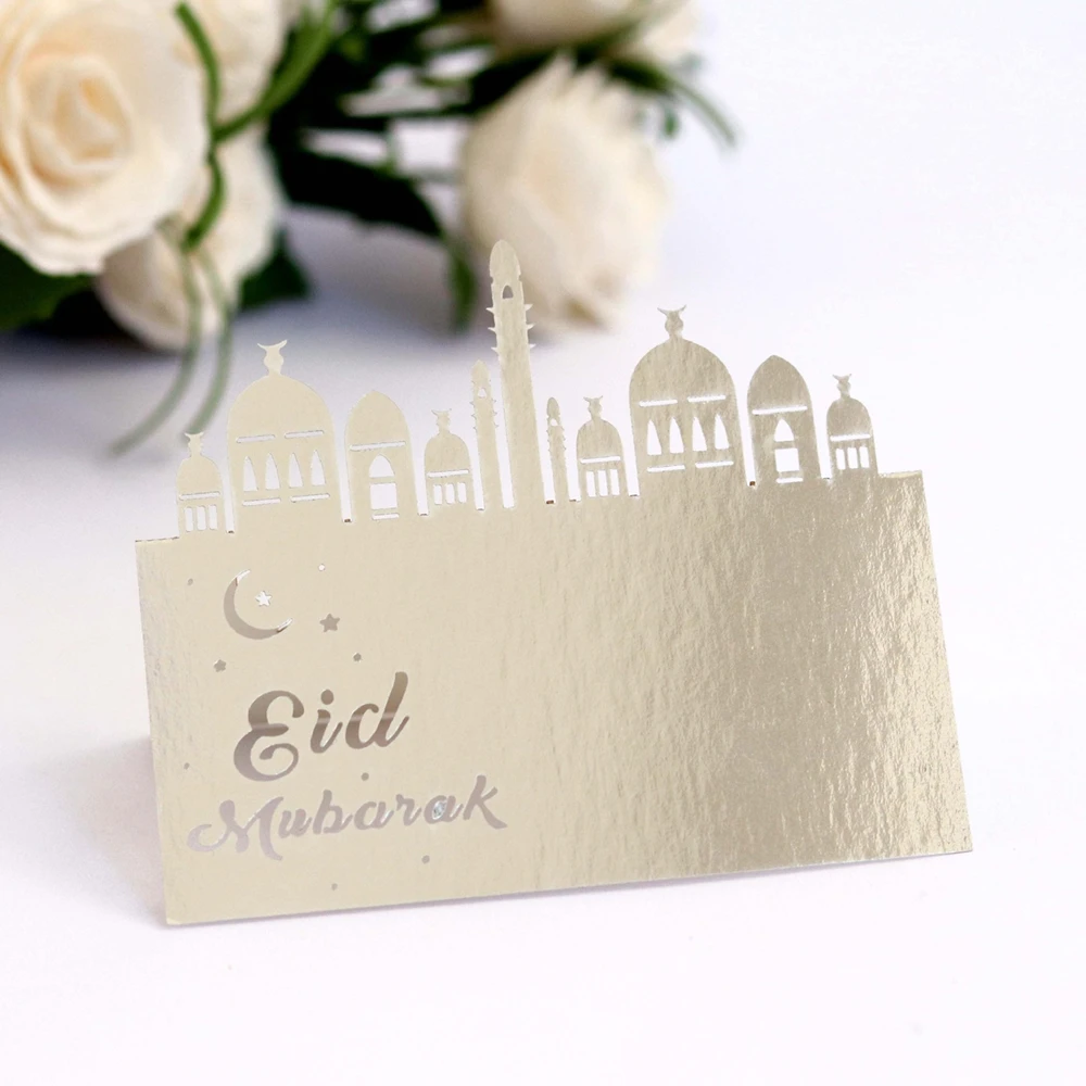 10 шт. полые Eid Mubarak вечерние настольные карточки Золото Серебро место карты счастливый Рамадан Карим мусульманский фестиваль Hajj маброр вечерние Декор - Цвет: Style A Silver