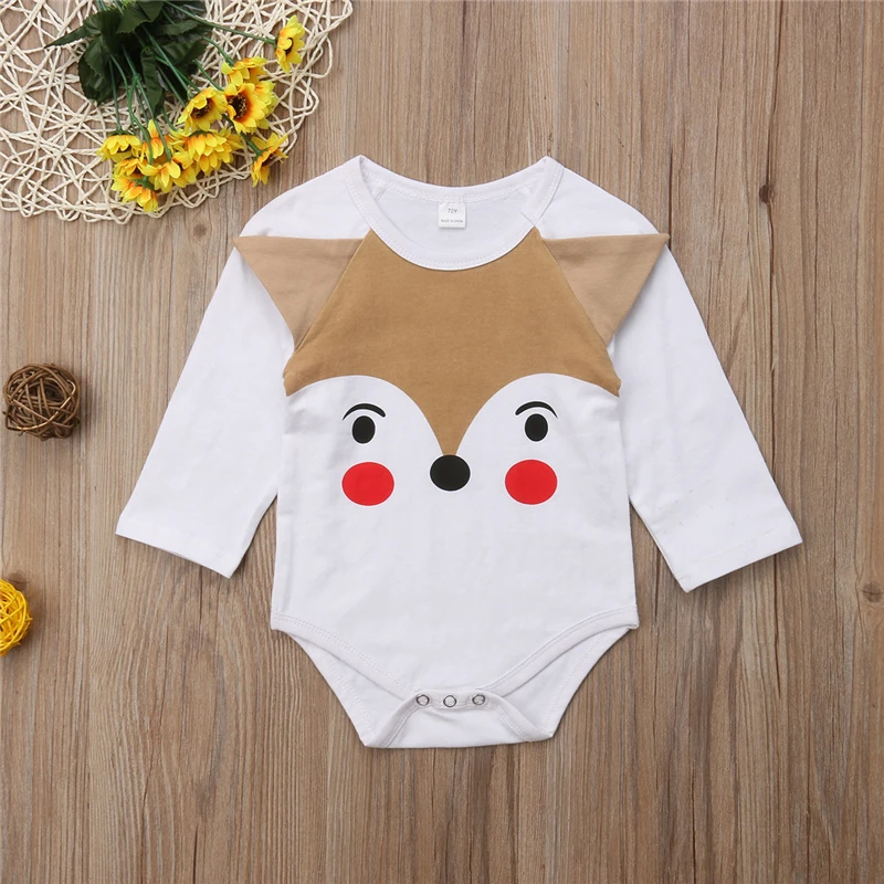 Baby Girl Boy Cartoon Fox Romper Spring Autumn Long Sleeve Triangle Cotton Jumpsuit Toddler Kids Casual Outfits Clothes 0-24M | Детская