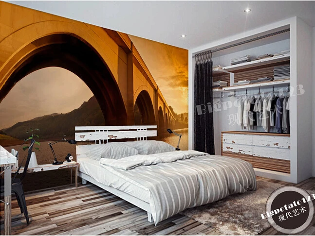 Новейшие 3D фрески красивый золотой мост Озерный пейзаж фоновая бумага для