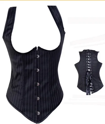 Джинсовый корсет под грудью черный со стальными косточками сексуальный для