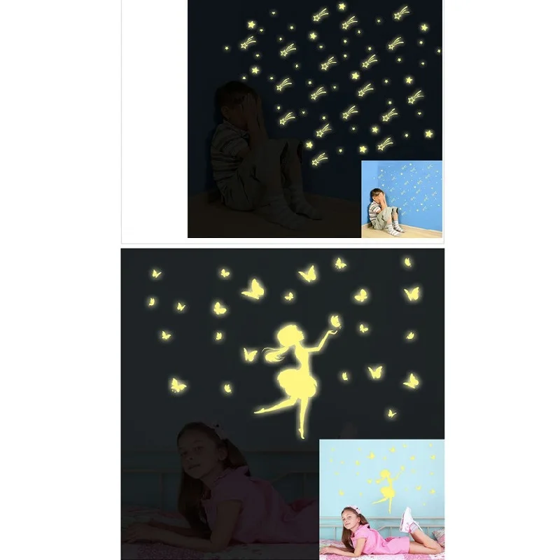 Новые светящиеся наклейки на стену для детской комнаты флуоресцентная звезда