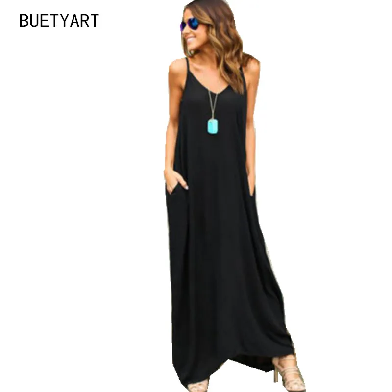Buetyart летнее богемное платье женщин рукавов Хиппи Boho вечерние пляжные карман