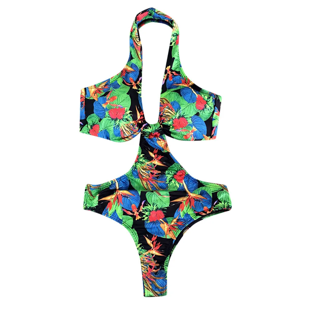 2019 сексуальный женский сплошной купальник с принтом и лямкой на шее открытой