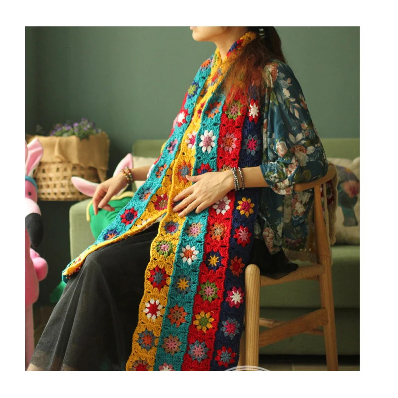 DIY Hand crocheted Birthday Gift to make retro Literary Woolen warm Flower scarf Shawl Carpet Table Mat | Дом и сад